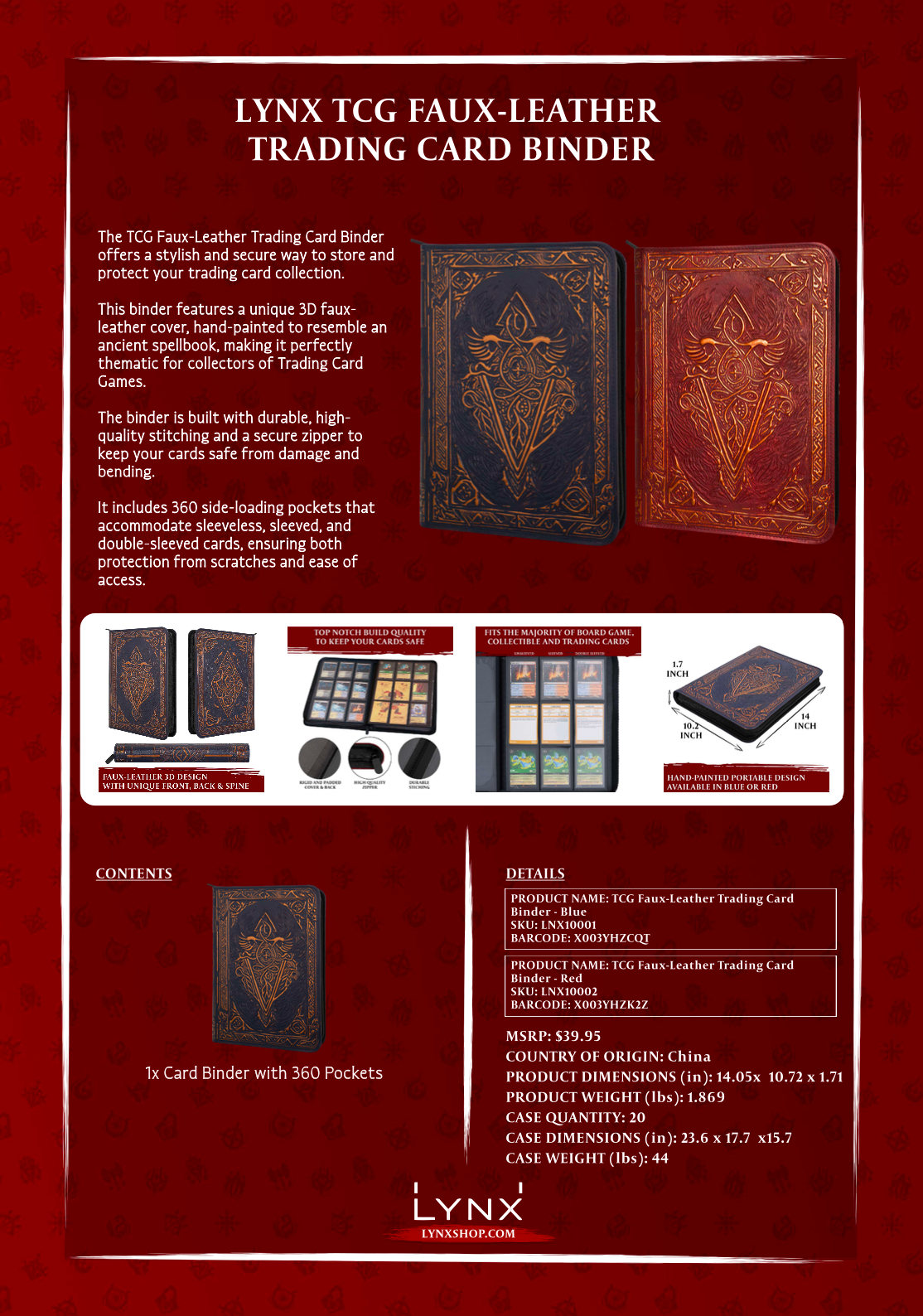 TCG Faux-Leather Trading Card Binder - Red
