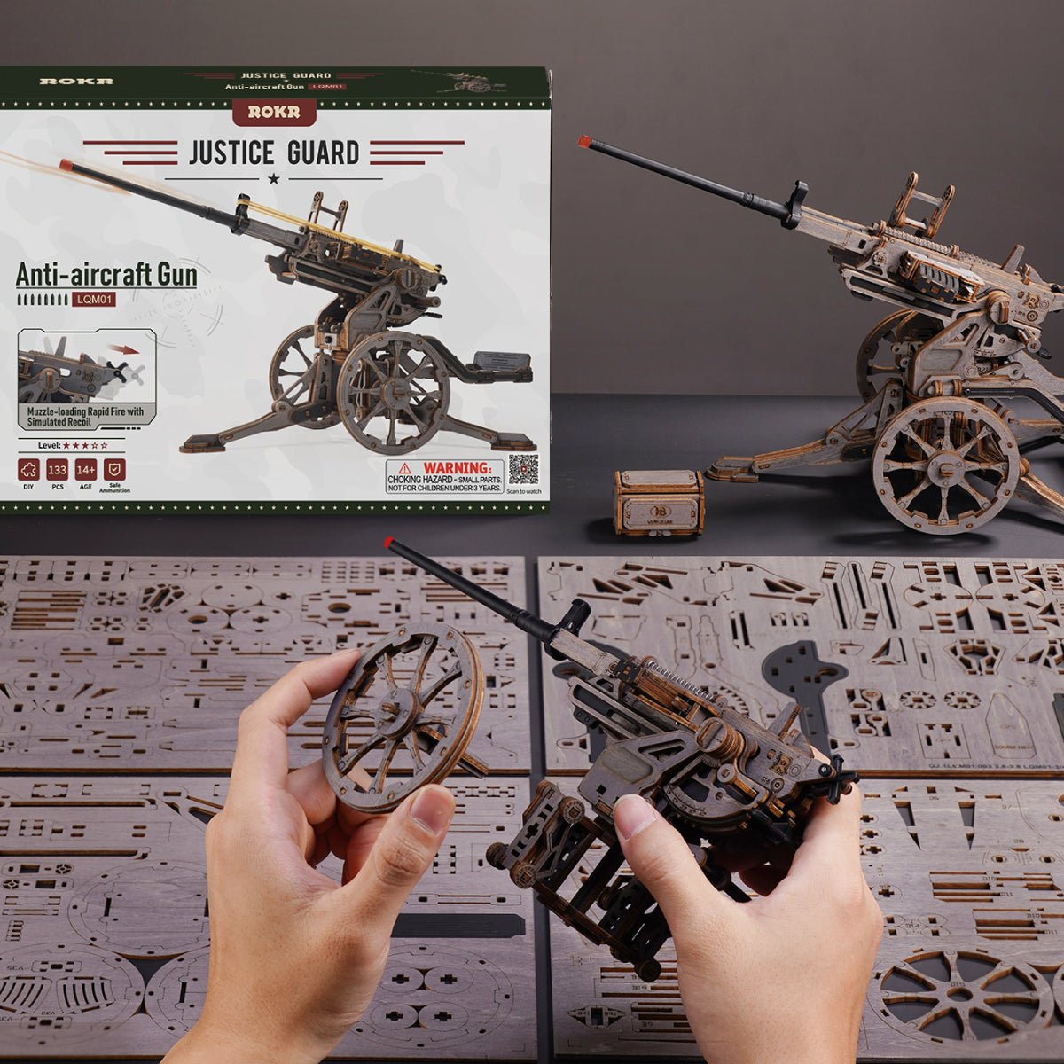 Anti-aircraft Gun Wooden 3D Puzzle