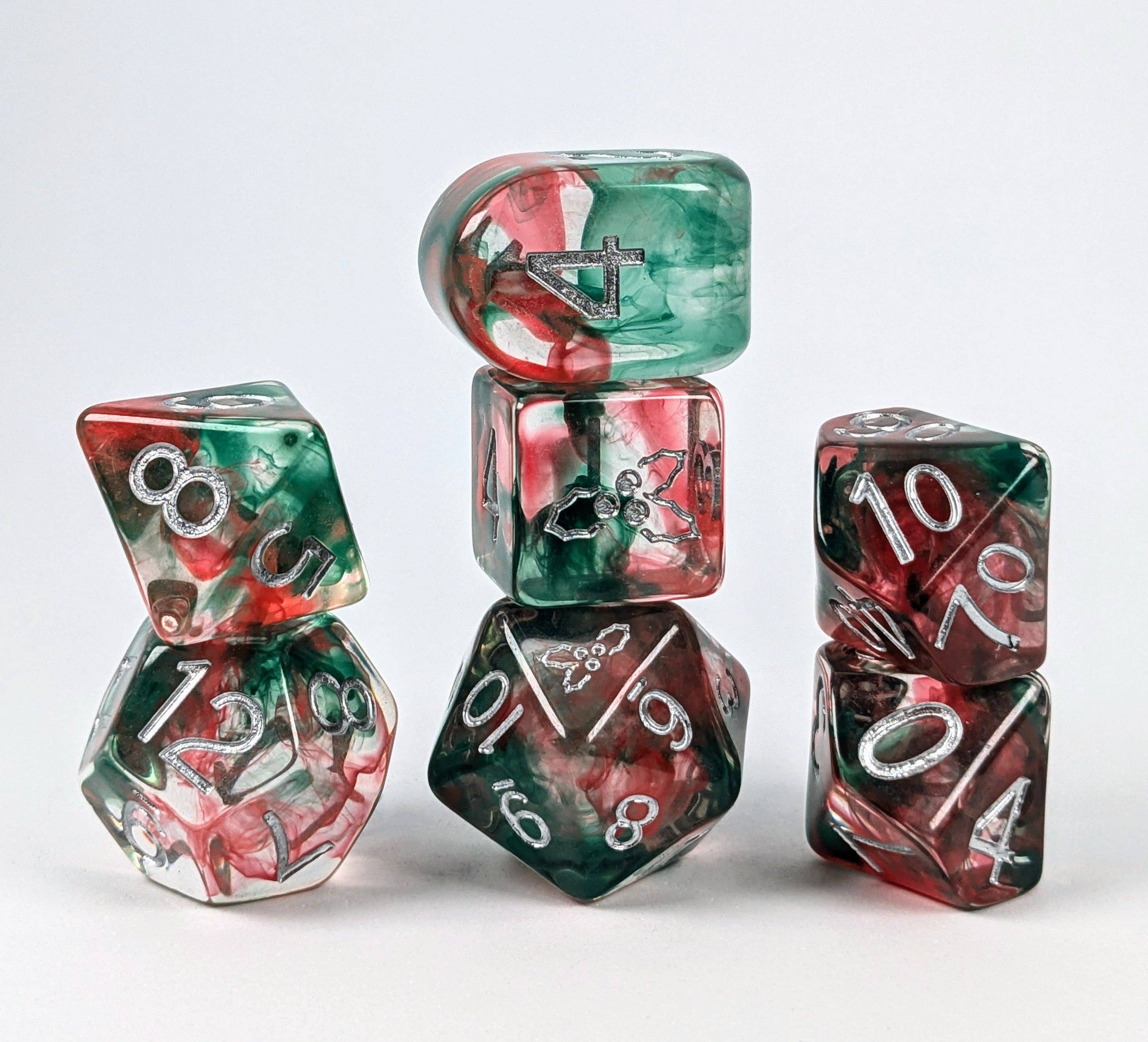 Diffusion Holi-Dice - Holly -  Set of 7 Dice w/ symbols on d6 & d20