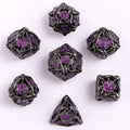 Hollow Metal Rose Dice Set - Gunmetal w/Purple