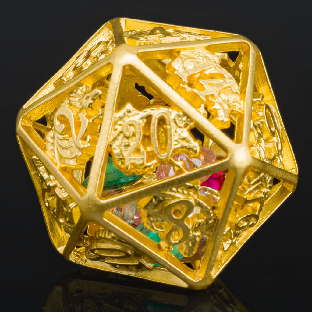 Hollow Dragon Polyhedral Dice Set Filled With Gems - Gold