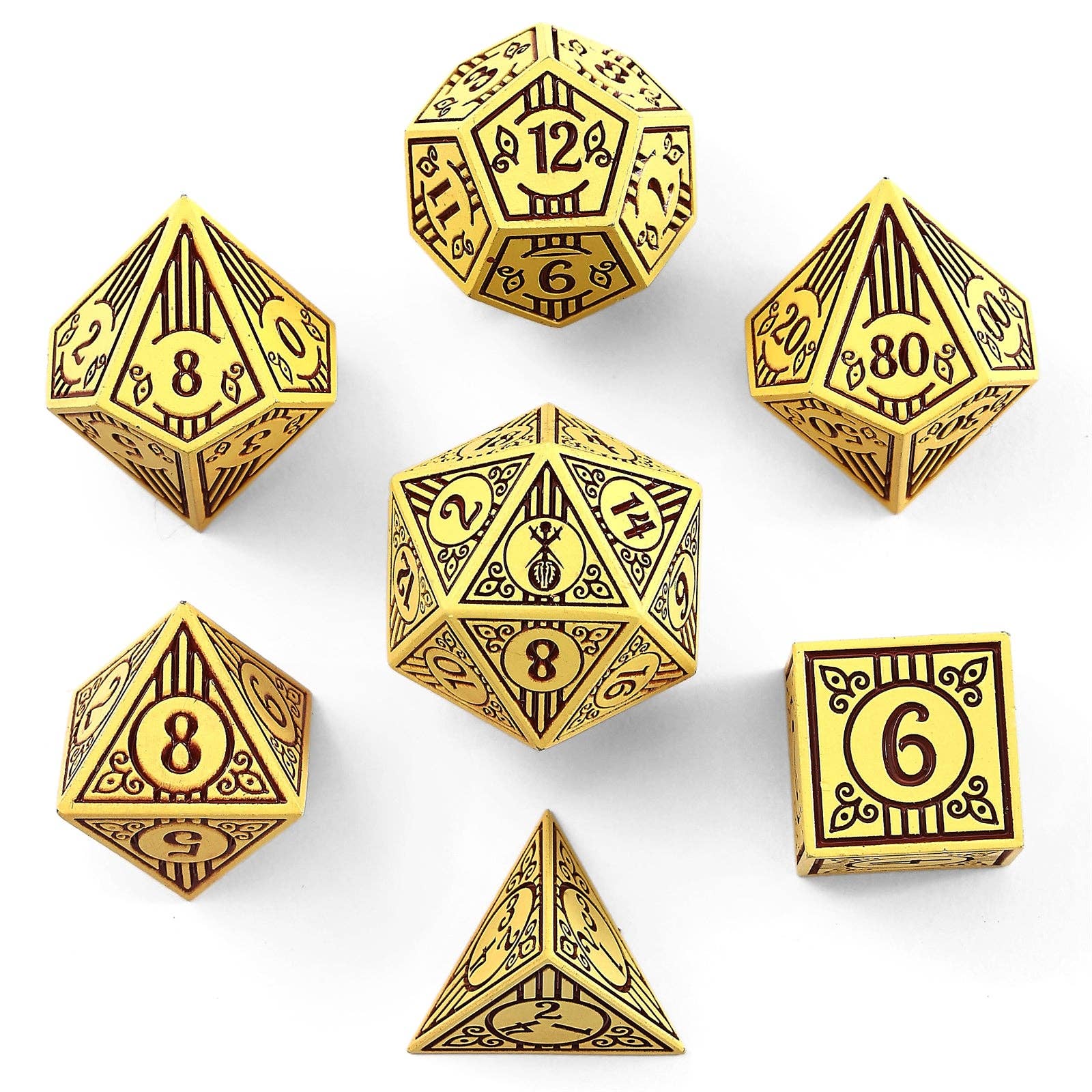 Solid Metal Bard RPG Dice Set - Dark Cream w/Brown