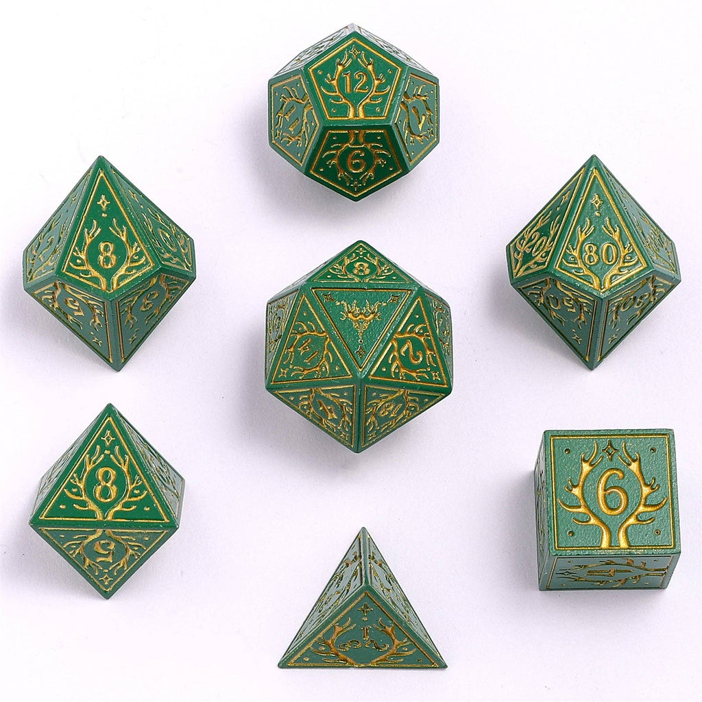 Solid Metal Druid RPG Dice Set - Green w/Gold