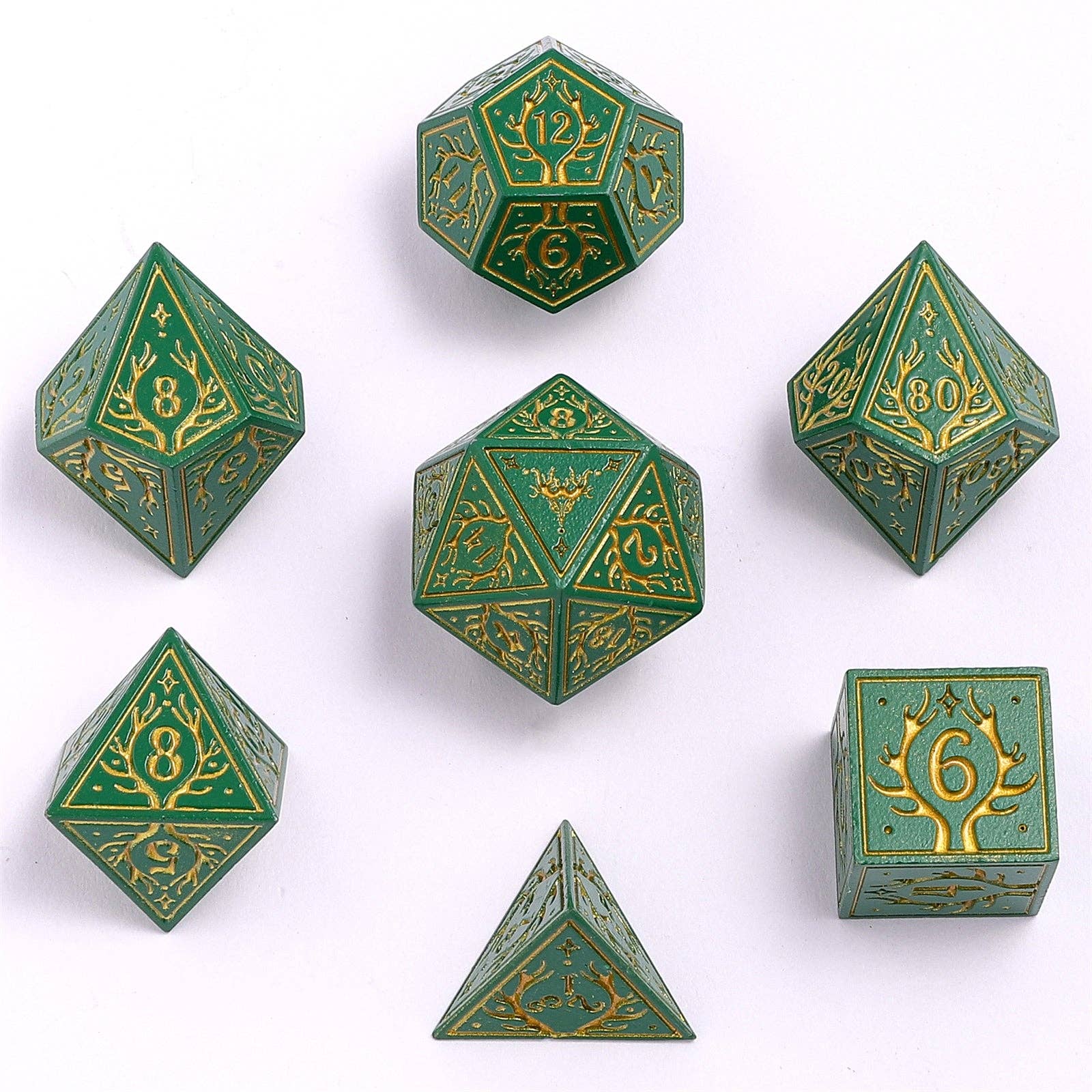 Solid Metal Druid RPG Dice Set - Green w/Gold