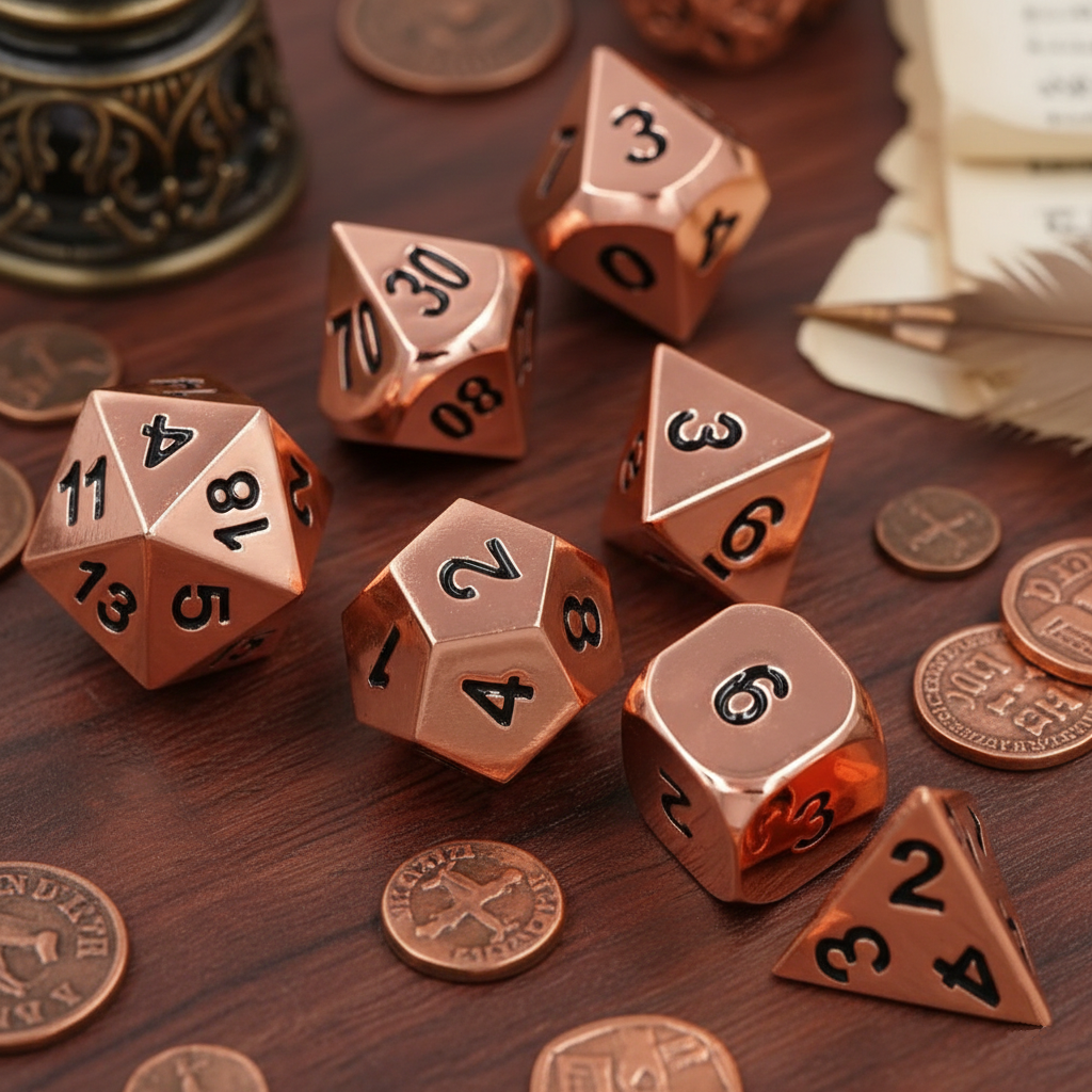 Copper Pieces Forged Metal Dice Set