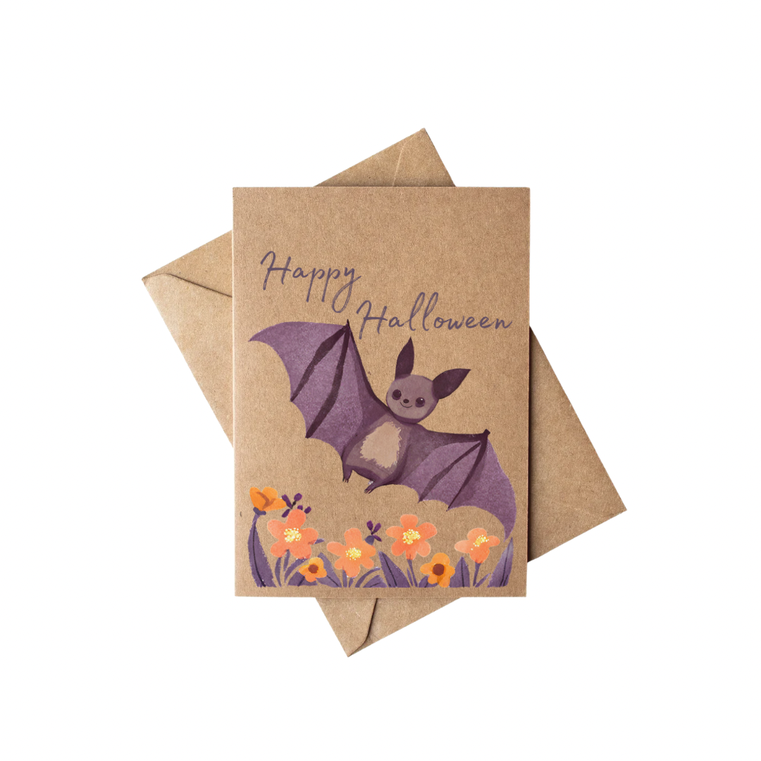 Boxed Set Of 8 Floral Happy Halloween Bat