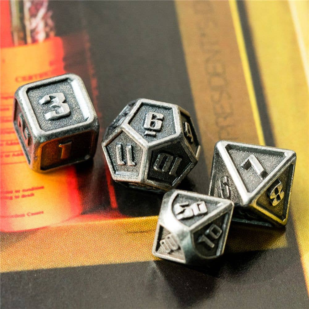 Battle-Worn Steel Forged Metal Dice Set