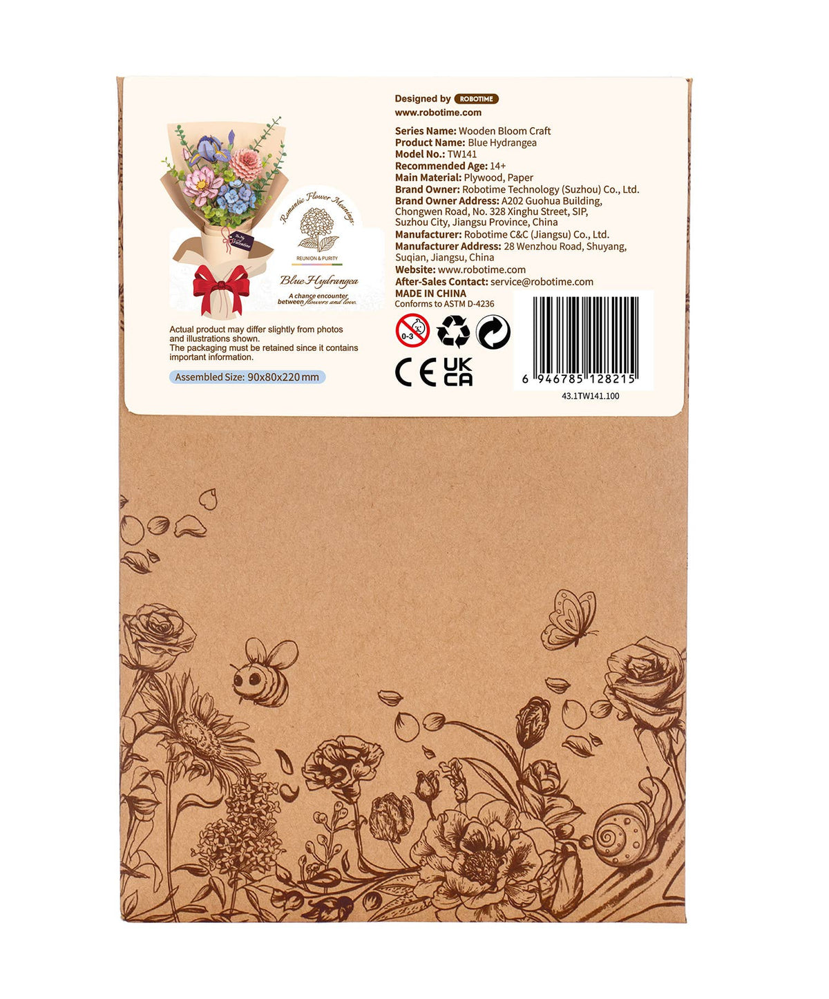 Rowood Blue Hydrangea DIY Wooden Flower 3D Puzzle