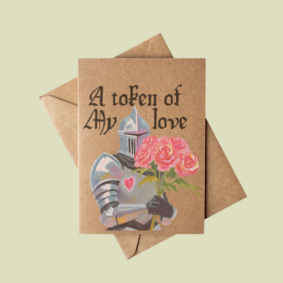 Romantic Medieval Knight Love Card on Brown Kraft Paper
