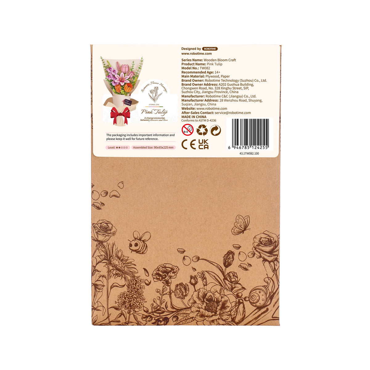 Pink Tulip Rowood DIY Wooden Flower 3D