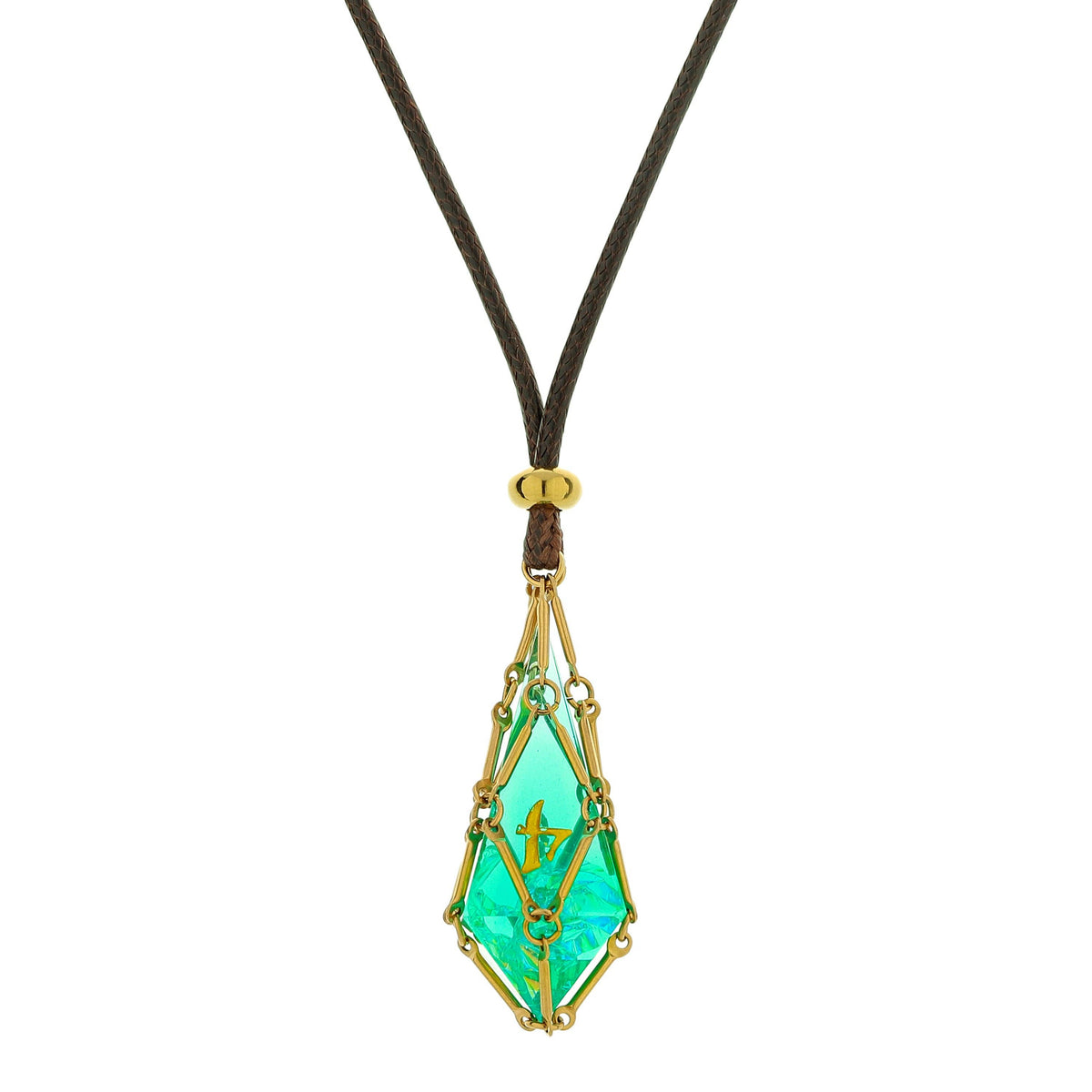 Mysticage Dice Chain Necklace with D4 - Brown Leather Chain