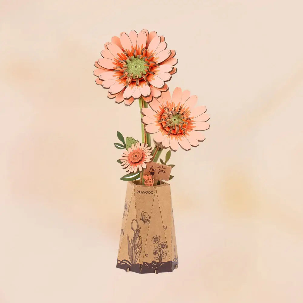 Light Orange DIY Wooden Flower 3D Puzzles