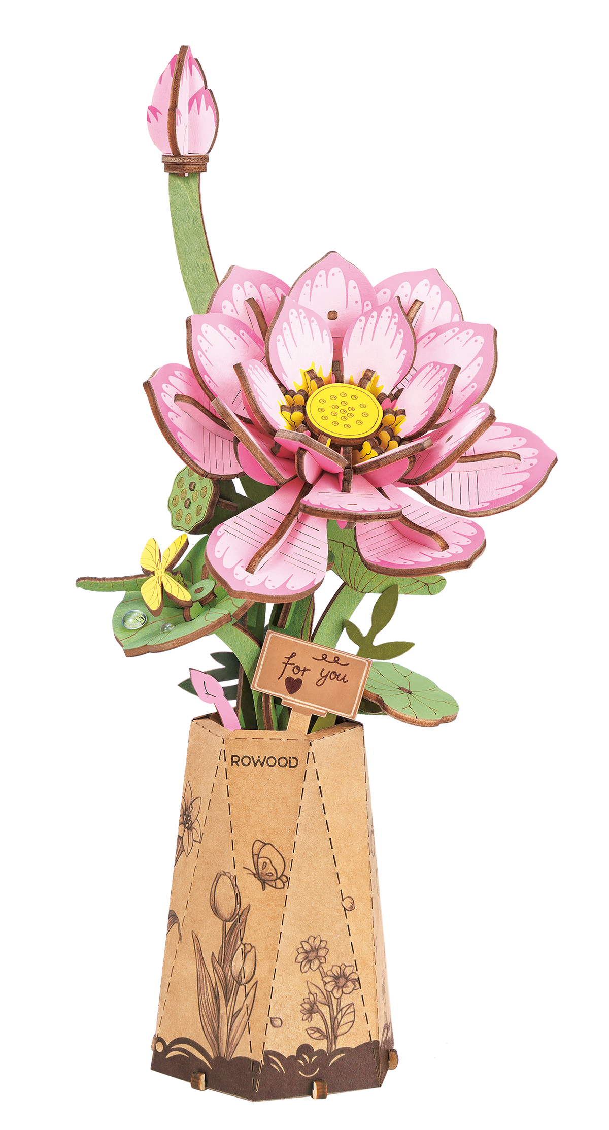 Rowood Lotus DIY Wooden Wooden Flower 3D Puzzle