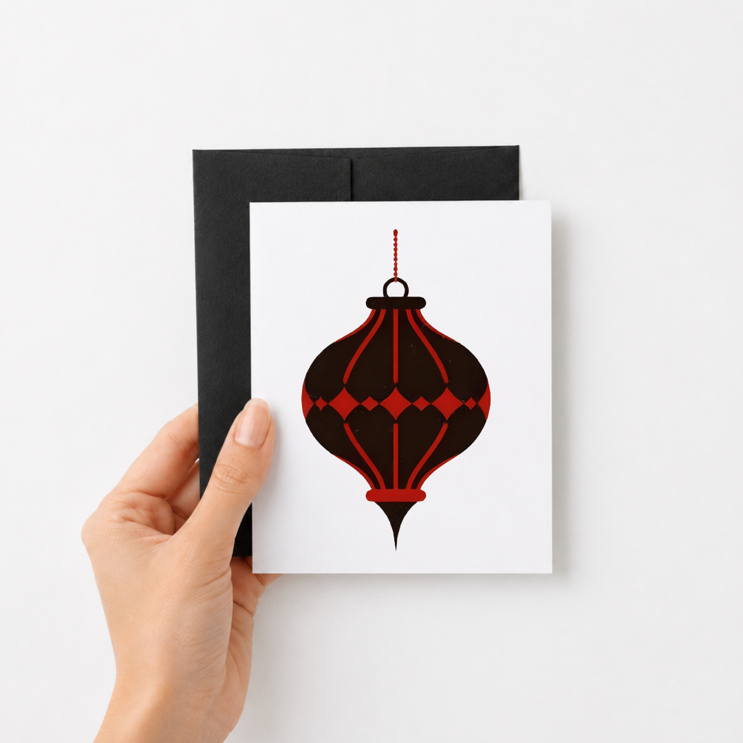 Black and Red Art Deco Christmas Ornament Notecard