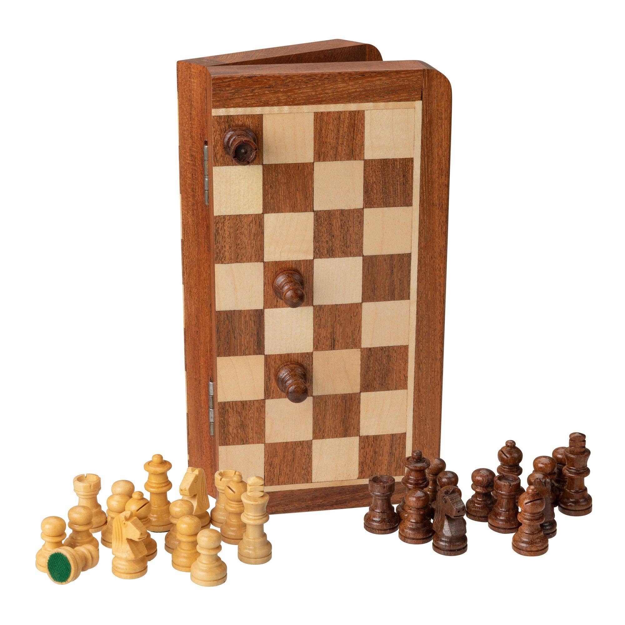 Travel Magnetic Wood Folding Chess Set, 7 inches