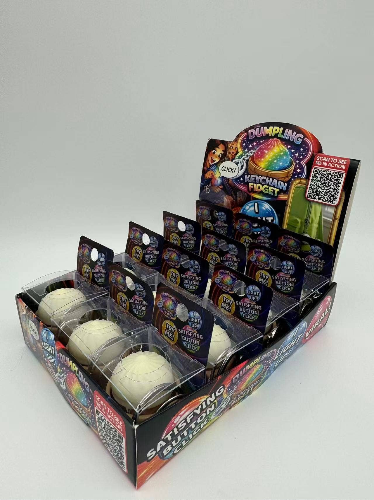 Fun Doh Dumpling Light-Up Click Fidget Keychain - 12/Display