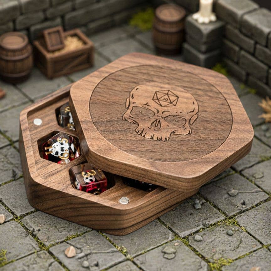 Skull Keeper Wood Dice Box