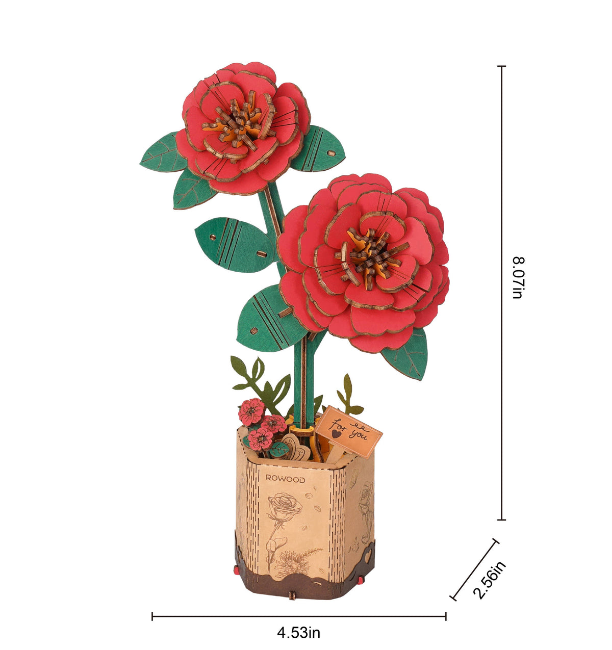 Red Camellia DIY Wooden Flower 3D Puzzle