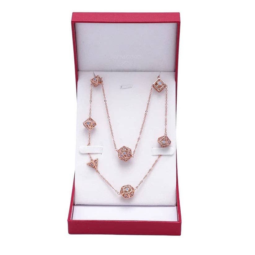 Dragon's Eye 7 die Necklace - Rose Gold w/Blue Gems