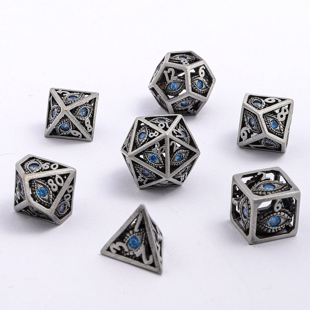 MINI Dragon's Eye Hollow Metal Dice Set - Aqua Blue