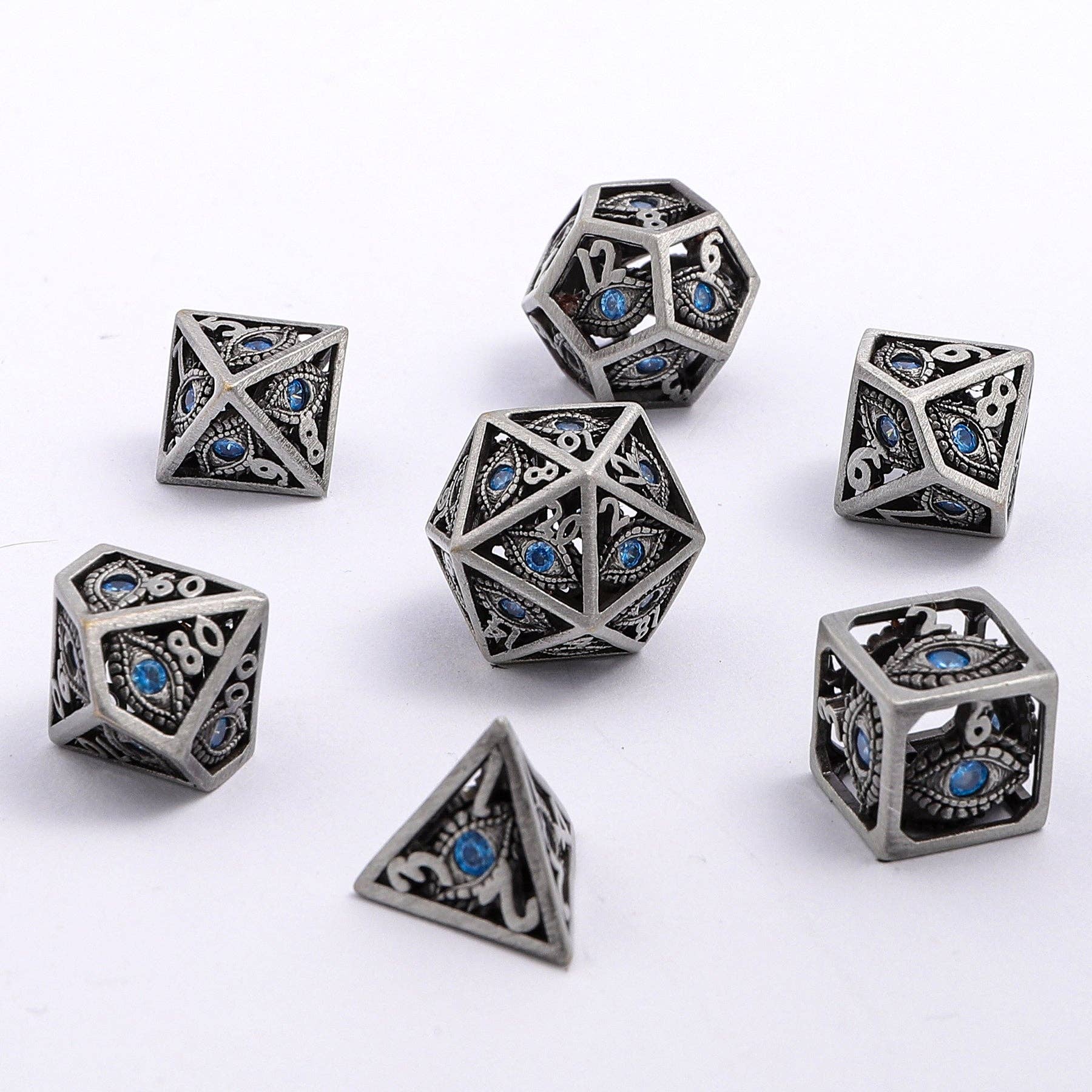 MINI Dragon's Eye Hollow Metal Dice Set - Aqua Blue
