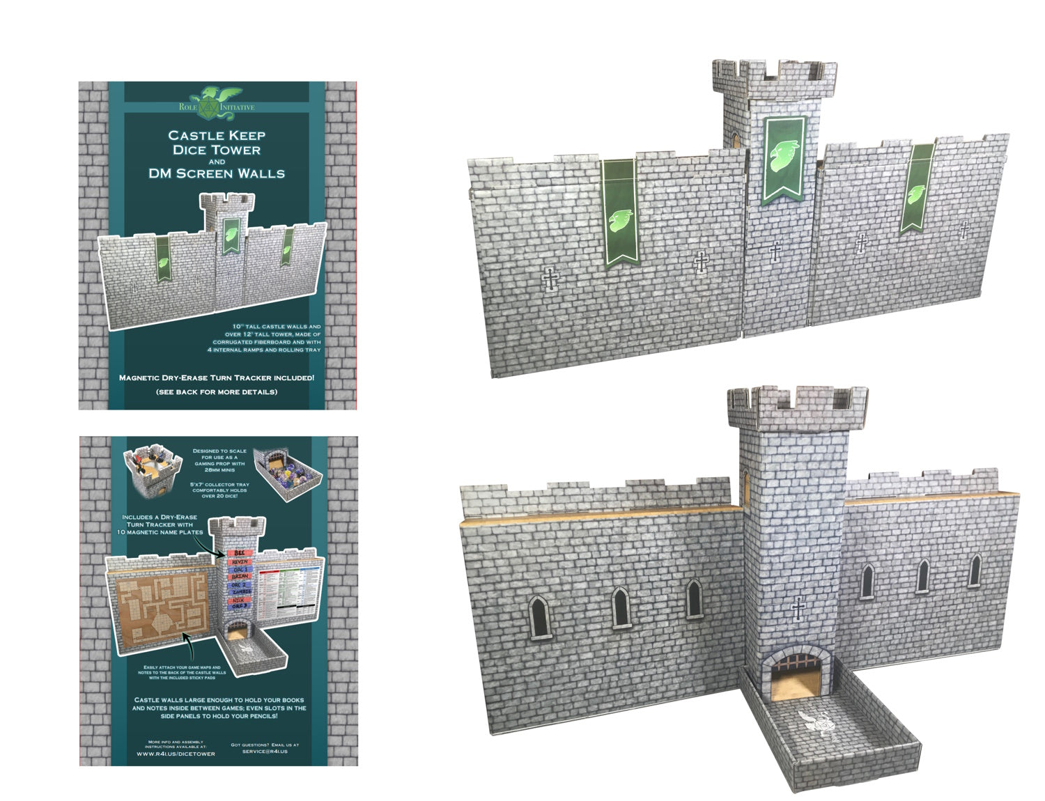 Castle Keep Dice Tower, 2 Castle Wall DM Screens & Turn Tracker