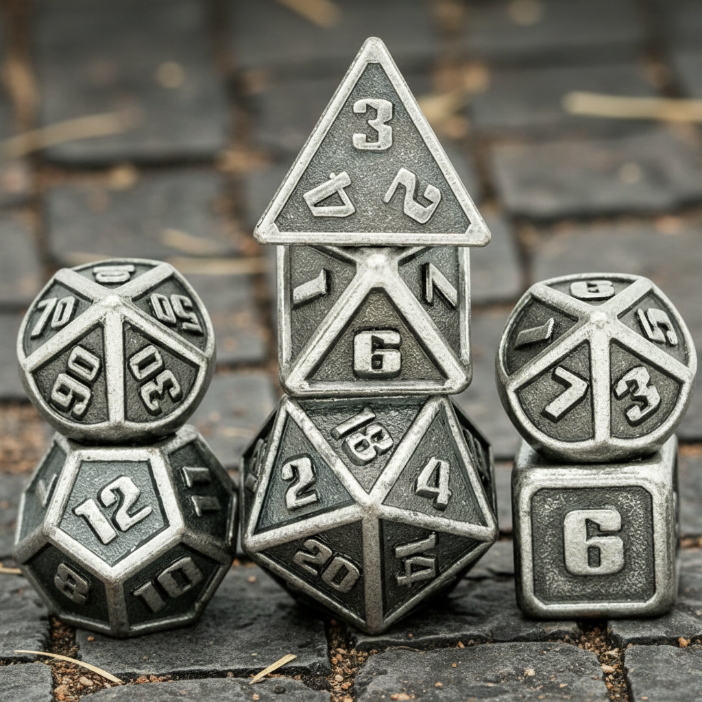 Battle-Worn Steel Forged Metal Dice Set