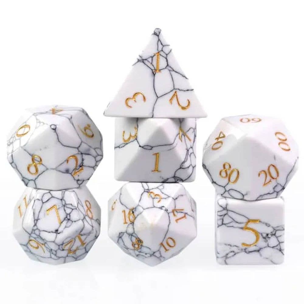 White Marble Cracked Stone Dice Set
