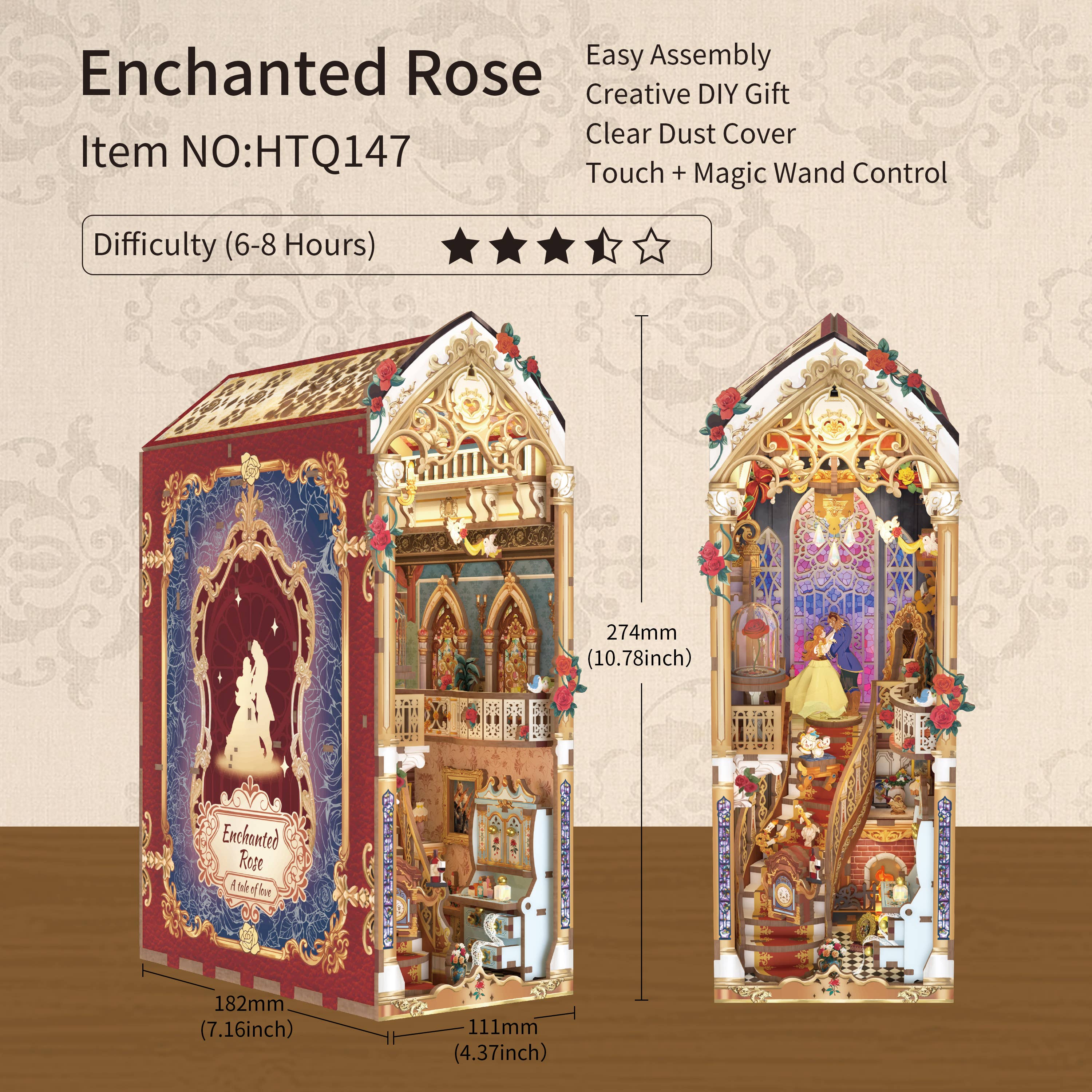 DIY Book Nook Kit: Enchanted Rose w/ Dust Cover