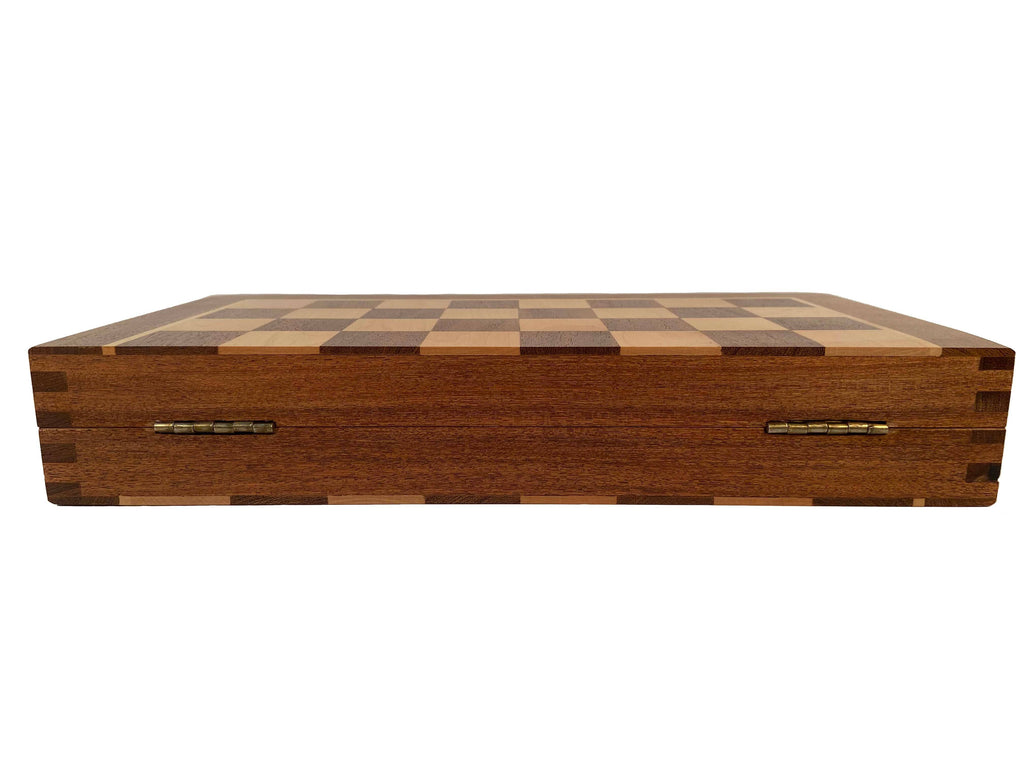 Travel magnetic wood folding chess set with 12 inch board and storage for pieces
