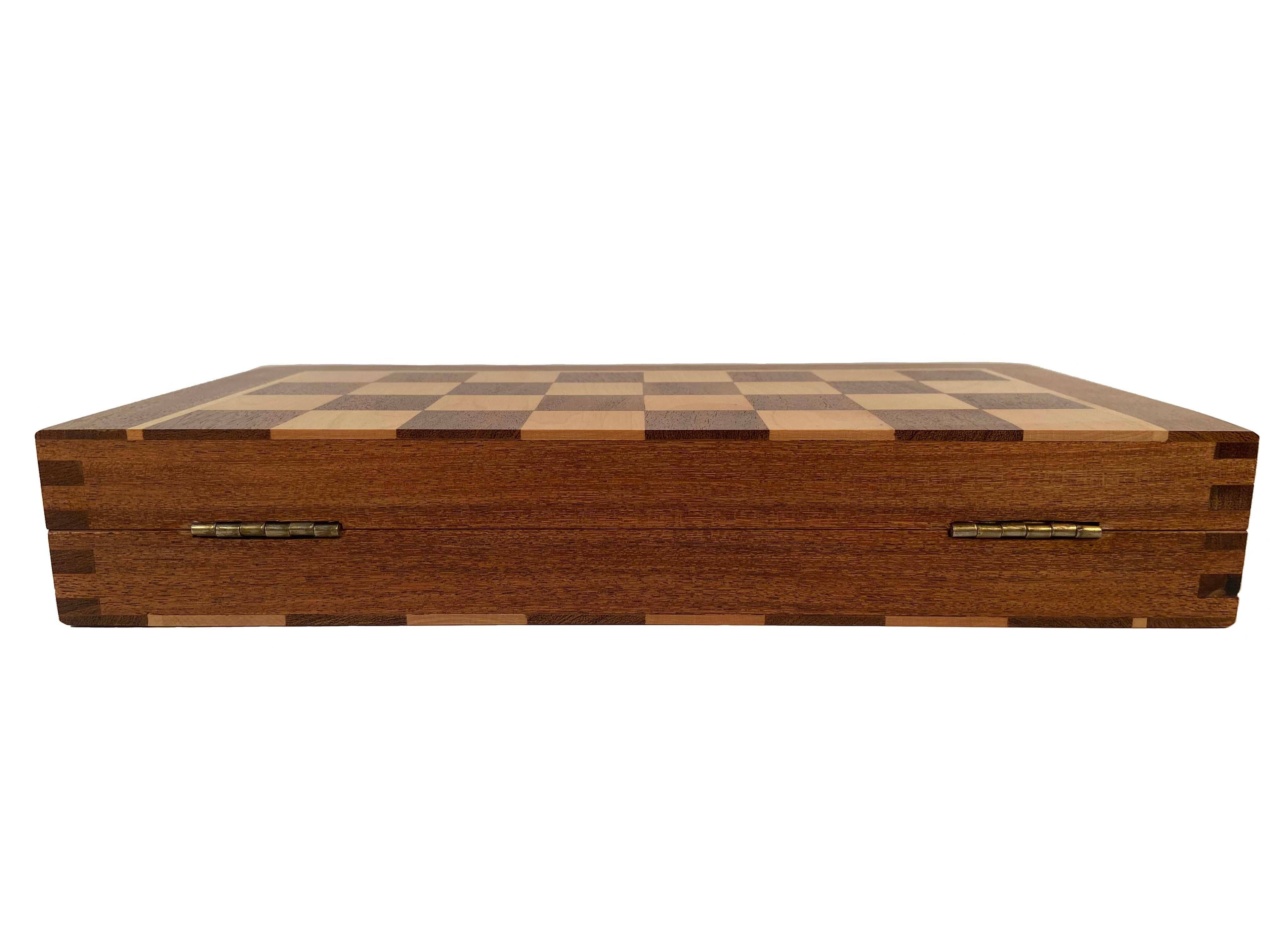 Travel magnetic wood folding chess set with 12 inch board and storage for pieces