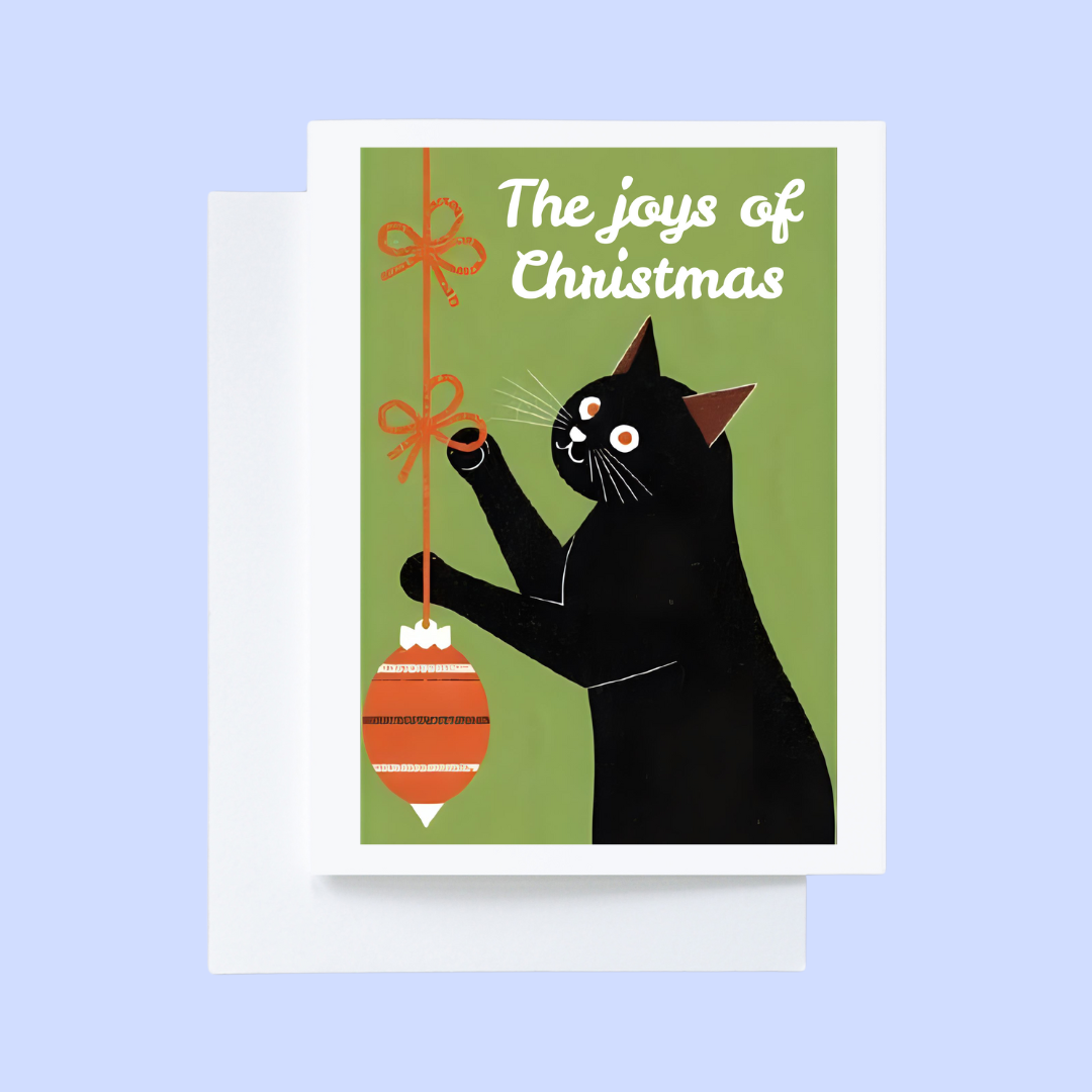Sarcastic Black Cat Joys of Christmas Holiday Card 