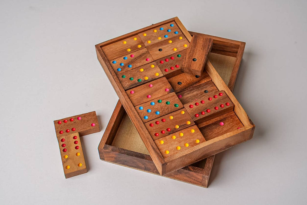 Classic mango wood dominoes game set handcrafted in Thailand