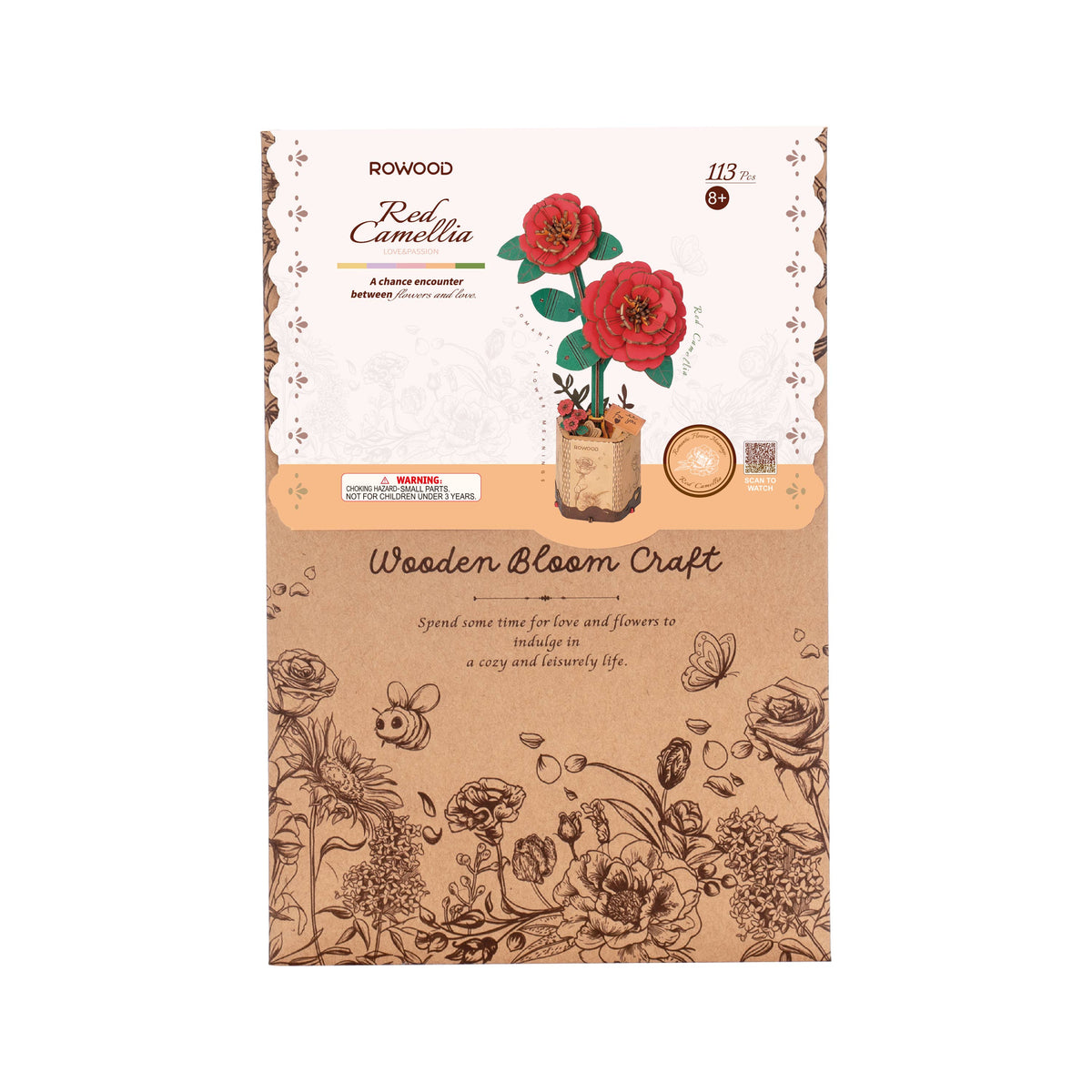 Red Camellia DIY Wooden Flower 3D Puzzle
