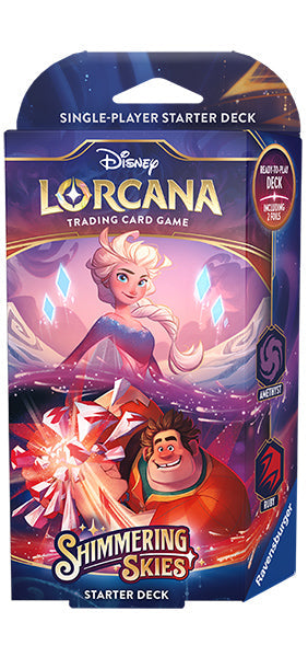 Two Lorcana Trading Card Game single-player starter deck boxes shown side by side on a plain white background. The left box features Elsa and a red dragon, while the right box features Simba and a lion cub.