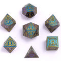 Solid Metal Bard RPG Dice Set - Glitter Blue w/Gold