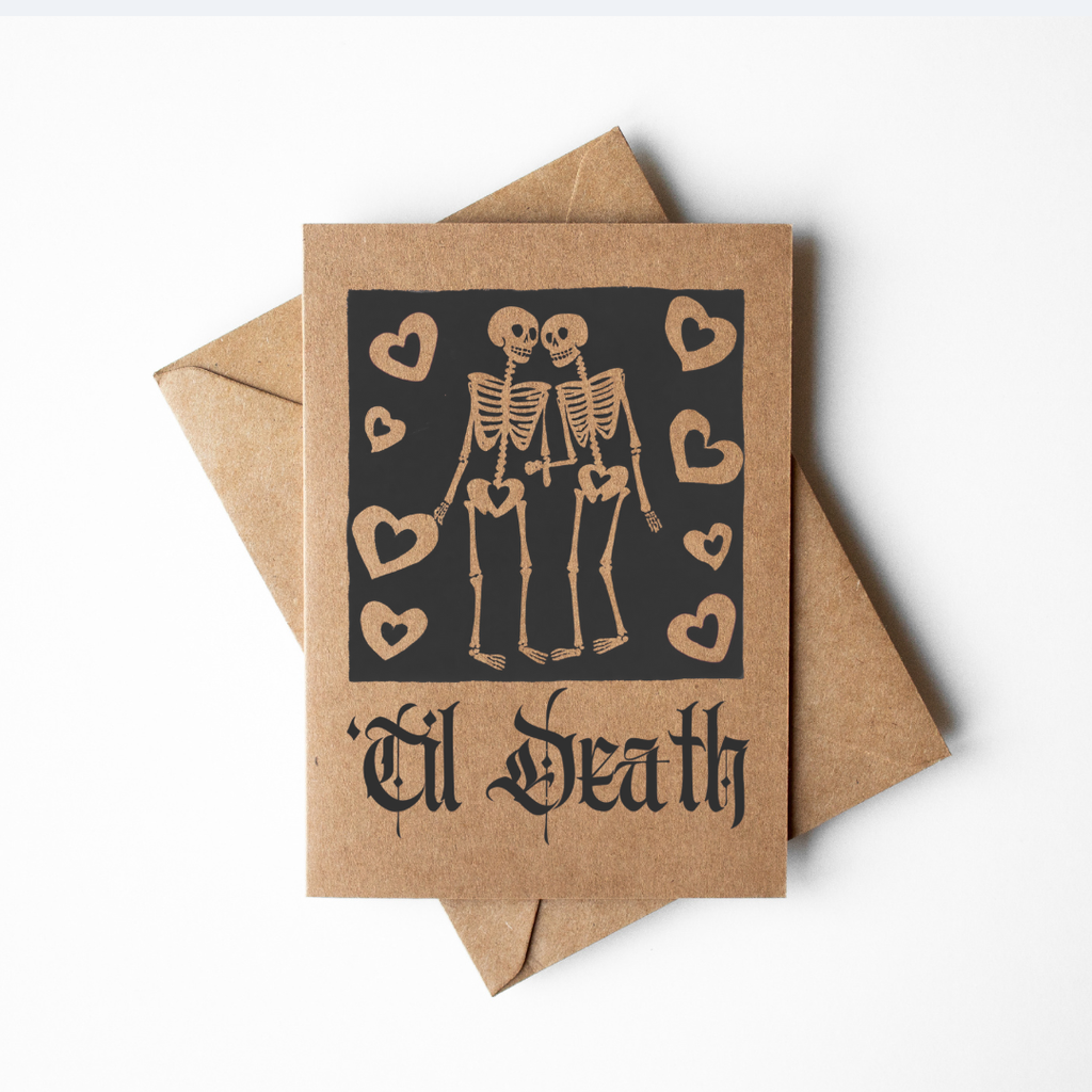 ‘Til Death Goth Black Love Card on Kraft Paper 5x7