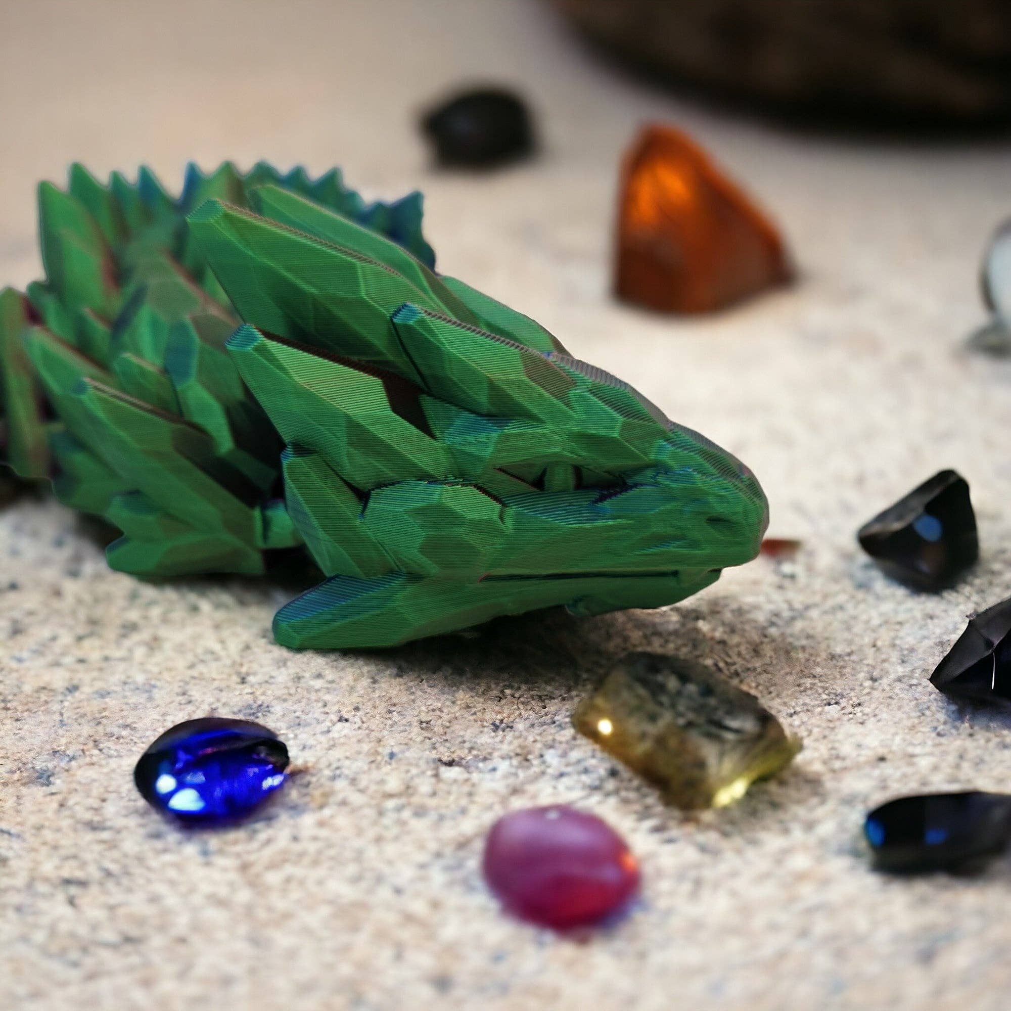 3D Printed Articulated Gemstone Dragon Toy – 16"