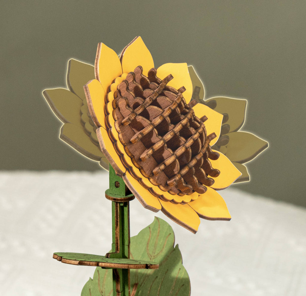 Sunflower Robotime Rowood DIY Wooden Flower 3D Puzzles