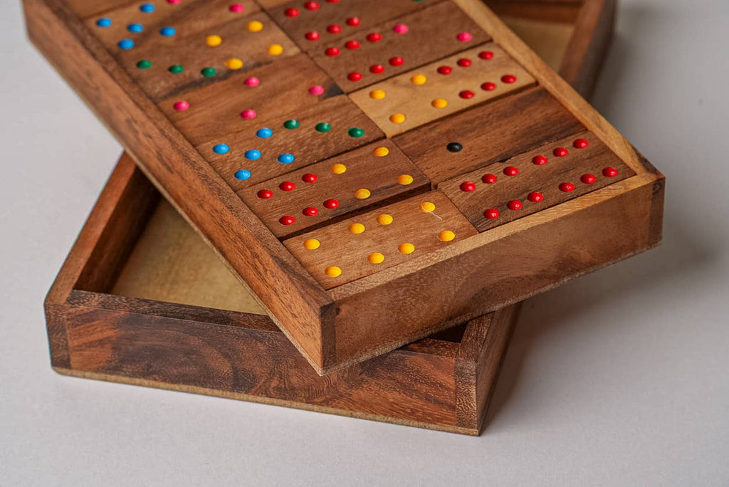 Classic mango wood dominoes game set handcrafted in Thailand