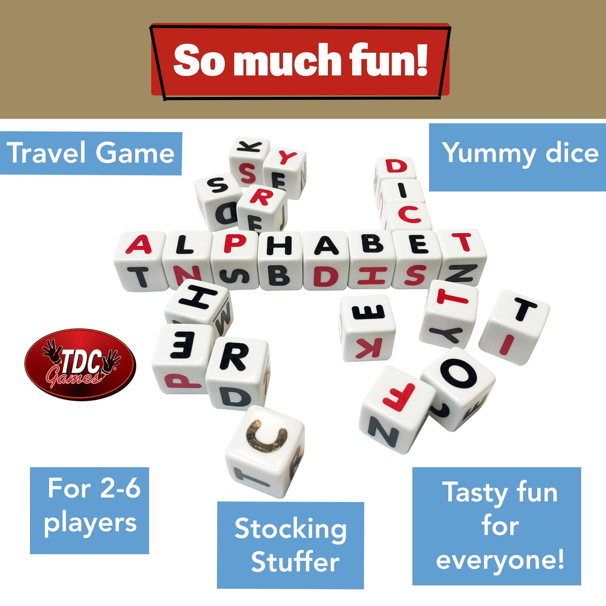 Campbell's Alphabet Dice Word Game with soup can packaging and dice