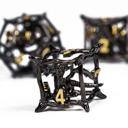 Caged Dragon Hollow Metal Dice Set