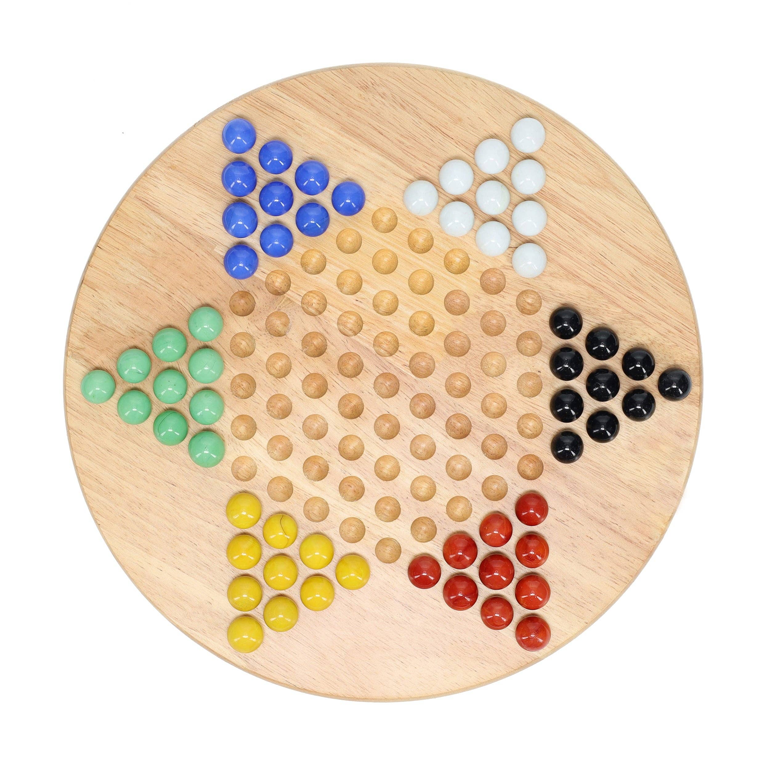Wood Chinese Checkers set with 11.5 inch round board and 60 glass marbles