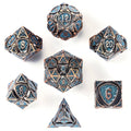 Solid Metal Fighter RPG Dice Set - Copper w/Blue Glitter