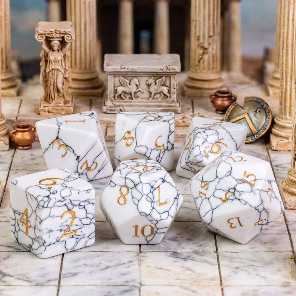 White Marble Cracked Stone Dice Set