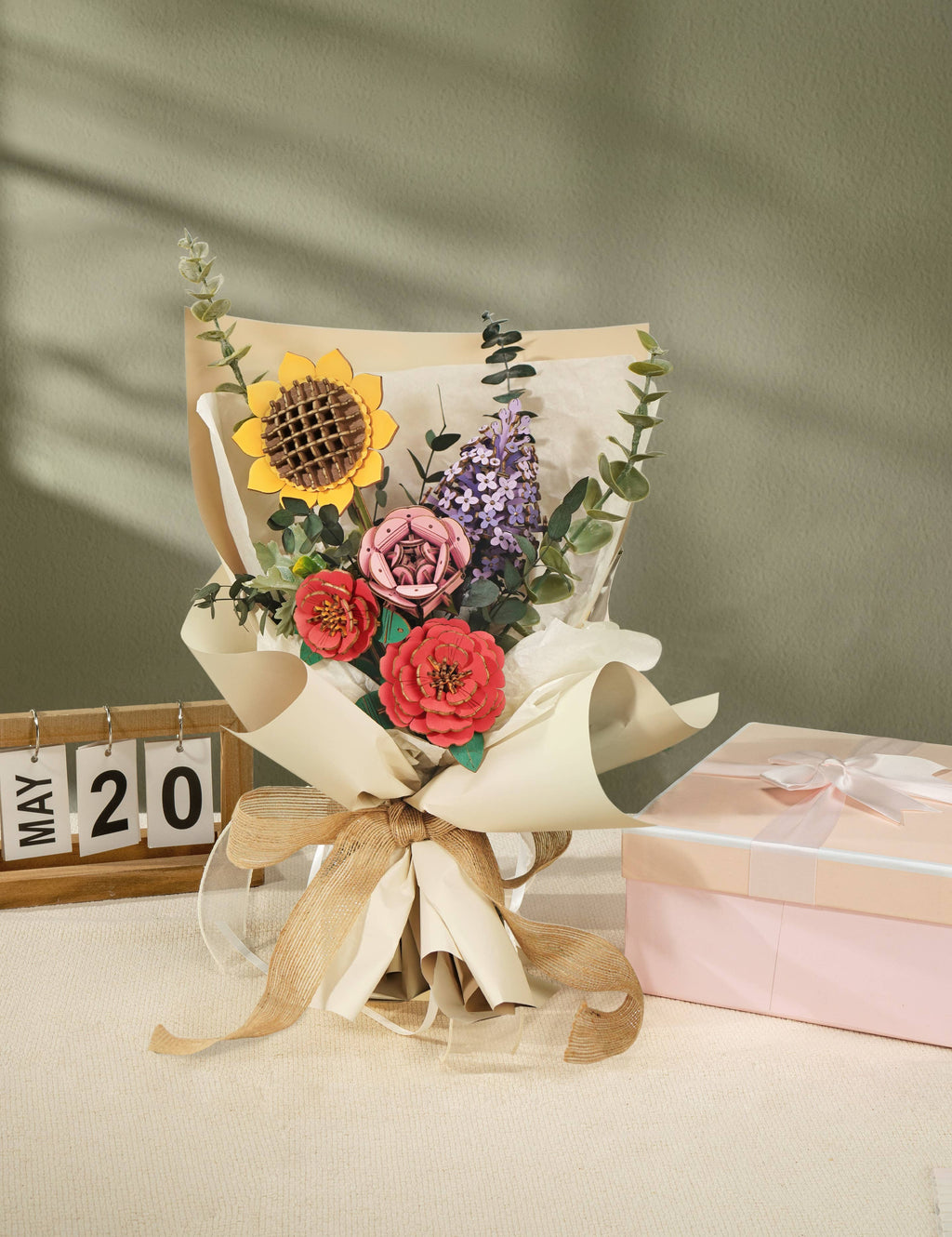Red Camellia DIY Wooden Flower 3D Puzzle