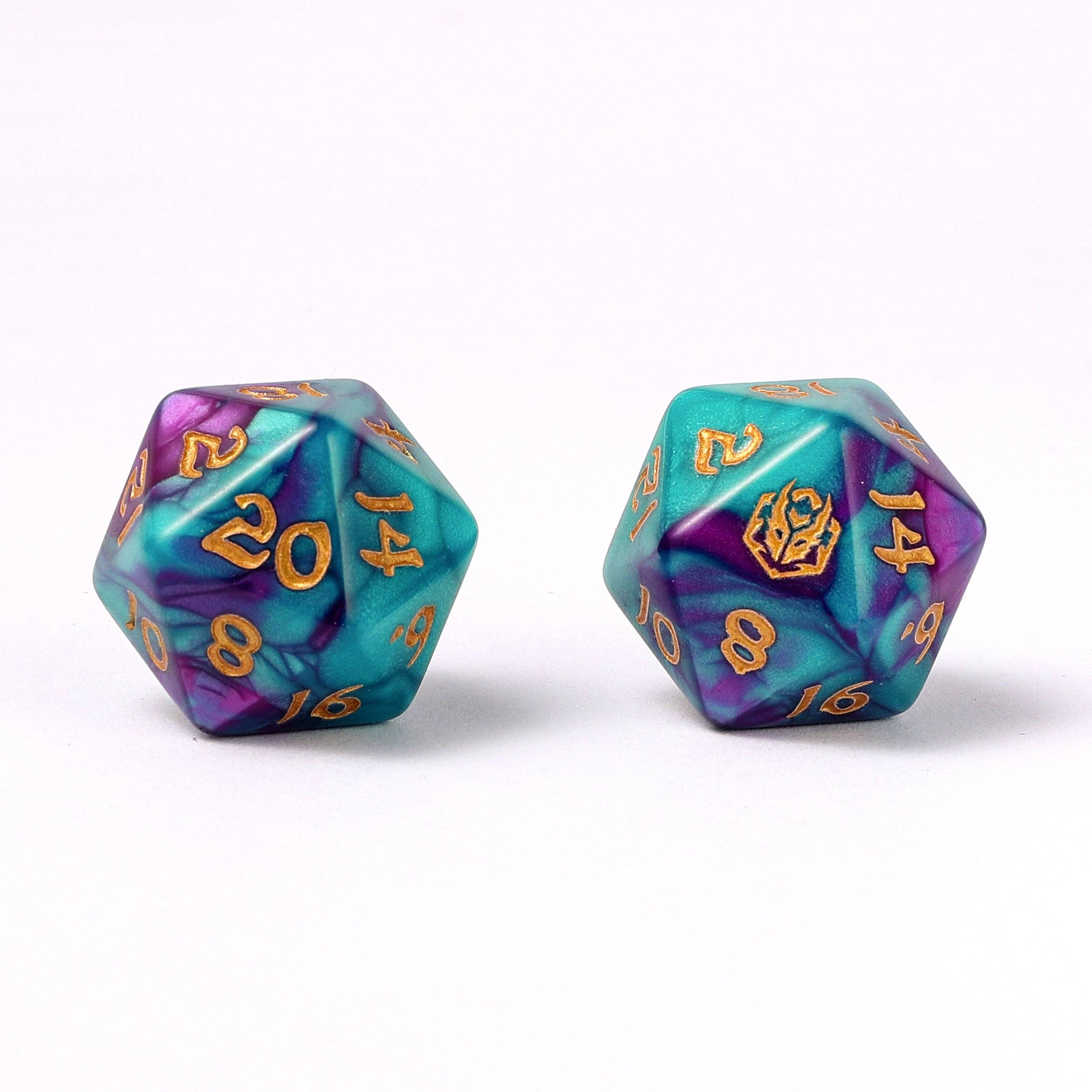 Wyrmforged Rollers - Rounded Edge 8 Piece Polyhedral Dice set - Frostbloom