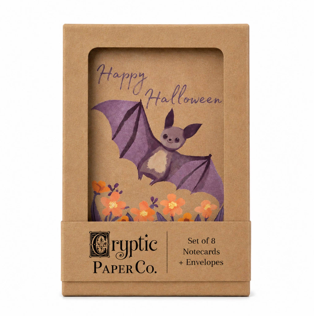 Boxed Set Of 8 Floral Happy Halloween Bat