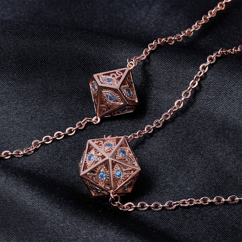 Dragon's Eye 7 die Necklace - Rose Gold w/Blue Gems