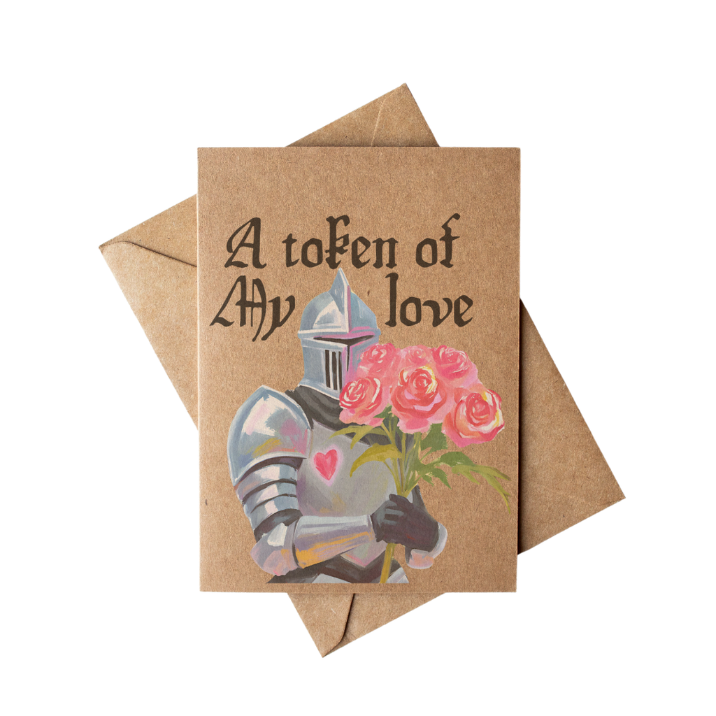 Romantic Medieval Knight Love Card on Brown Kraft Paper